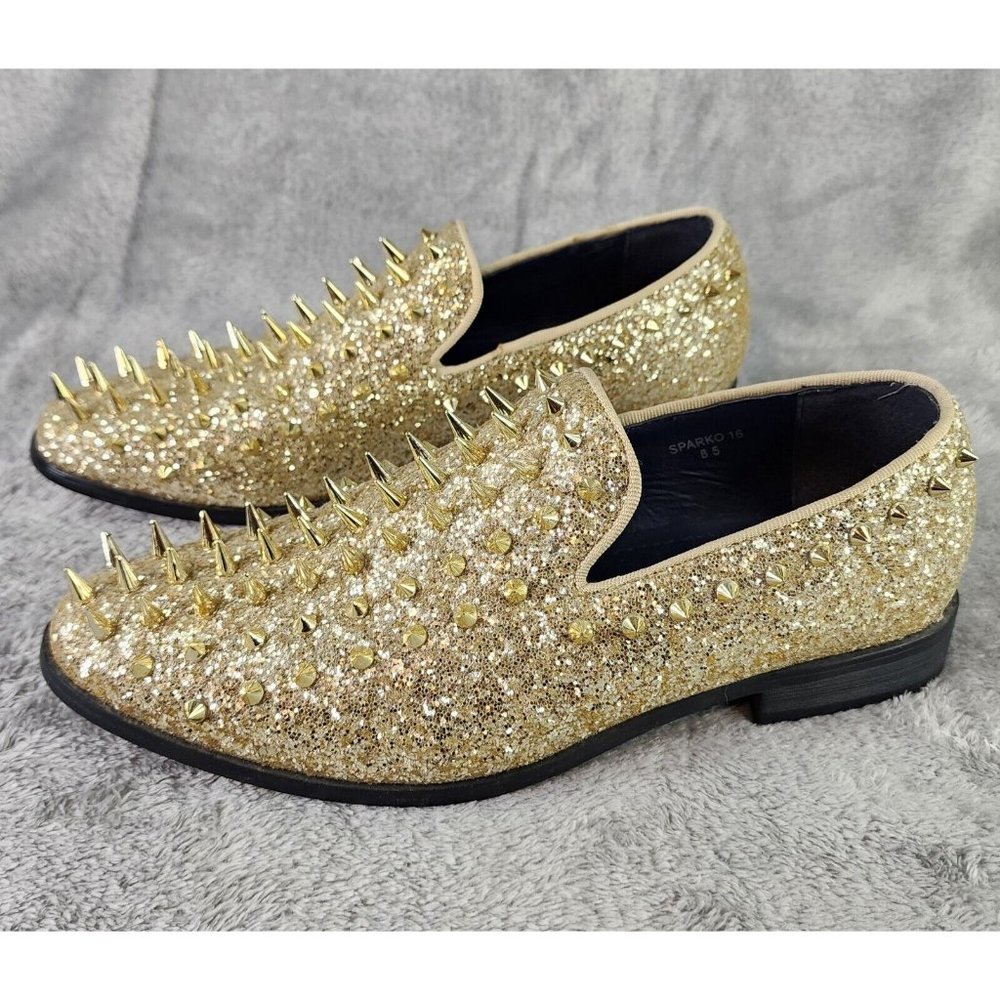 Alberto Fellini Shoes Mens Size 8.5 Gold Sparko Fashion Spiked Dressy Loafers‎